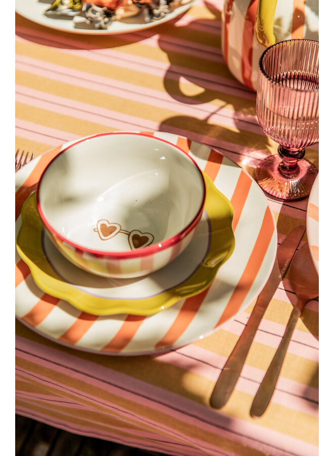 Mag dinerbord geel roze oranje rood 4 assorti