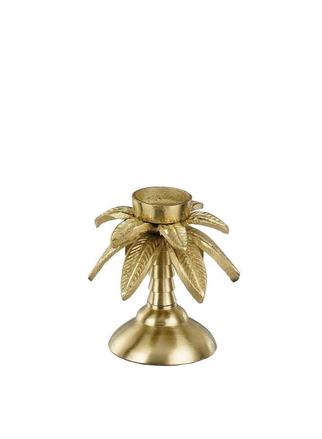 Tealight holder palm tree recycled aluminium gold