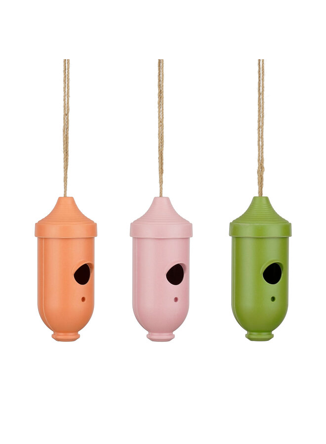 Vogelhuis groen roze oranje 3 assorti