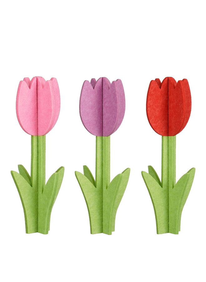 Decoratie tulp rood roze paars 3 assorti