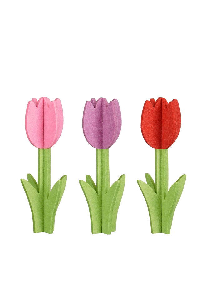Decoration tulip red pink purple 3 ass.