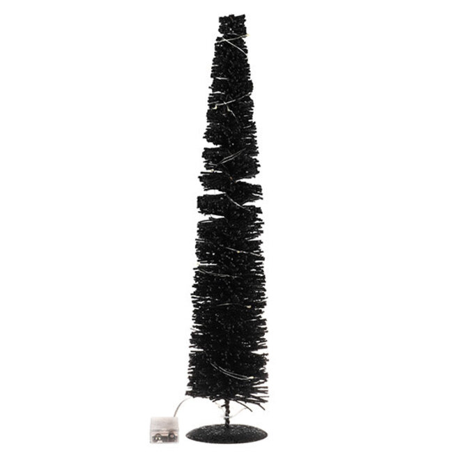 Kerstboom rattan zwart met lichtjes 50 cm