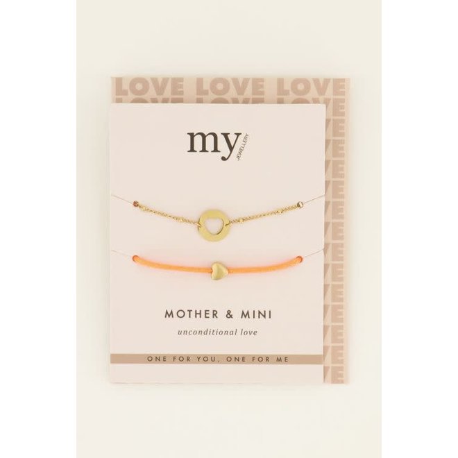 Moeder & mini armband oranje Goud