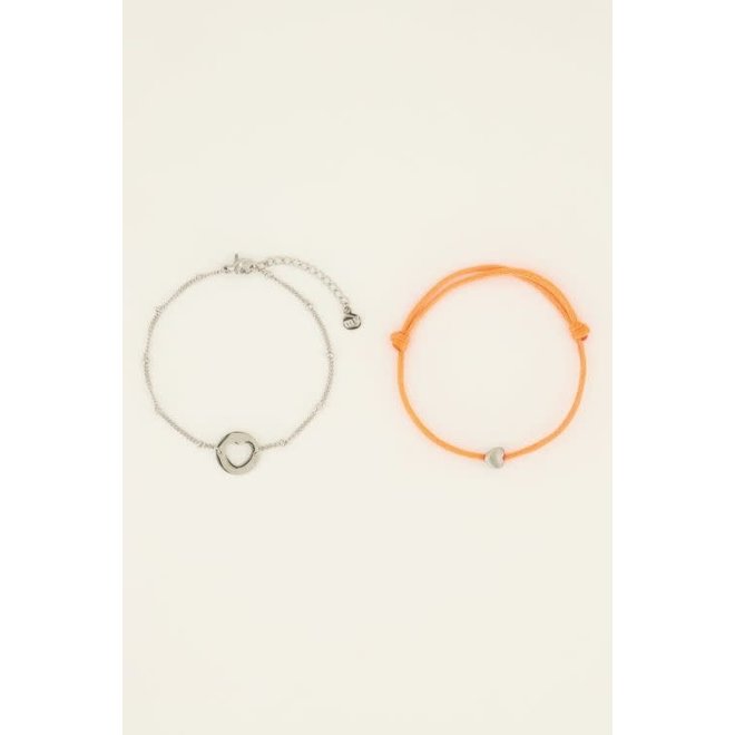 Moeder & mini armband oranje Zilver