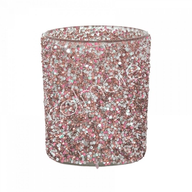 Votive Pink multi color beads glass 7x7x9 cm