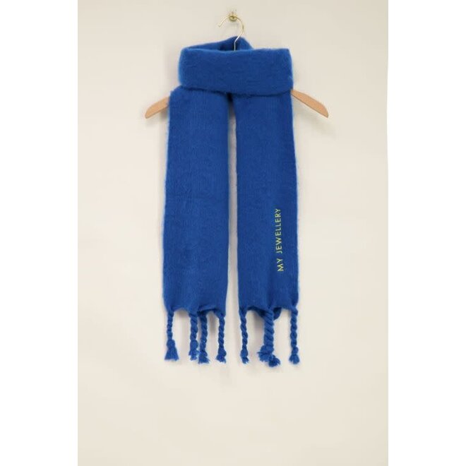 Blauwe sjaal met franjes