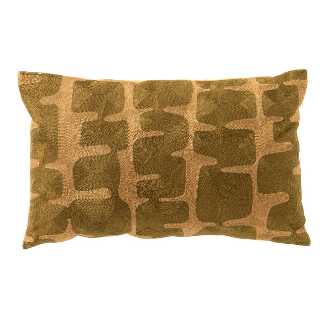 AMY - Sierkussen 30x50 cm - geweven grafische print - Military Olive - groen en bruin