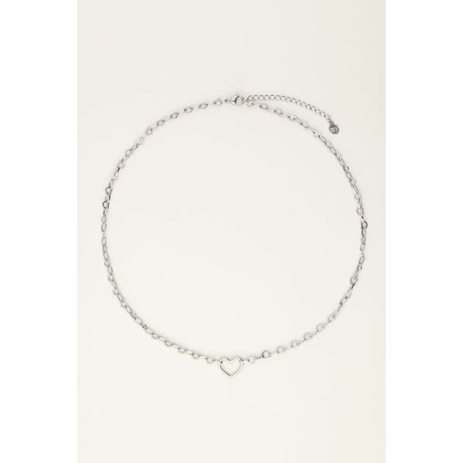 Schakelketting met klein open hart bedel ziverkleurig