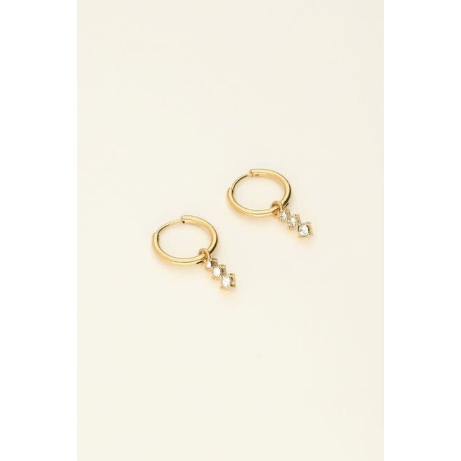 Universe oorringen met drie steentjes goud