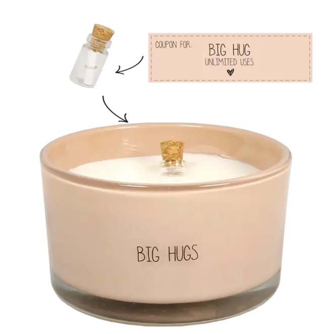 FLESSENPOST KAARS - BIG HUGS - BRIEFJE MET: BIG HUGS - UNLIMITED USES