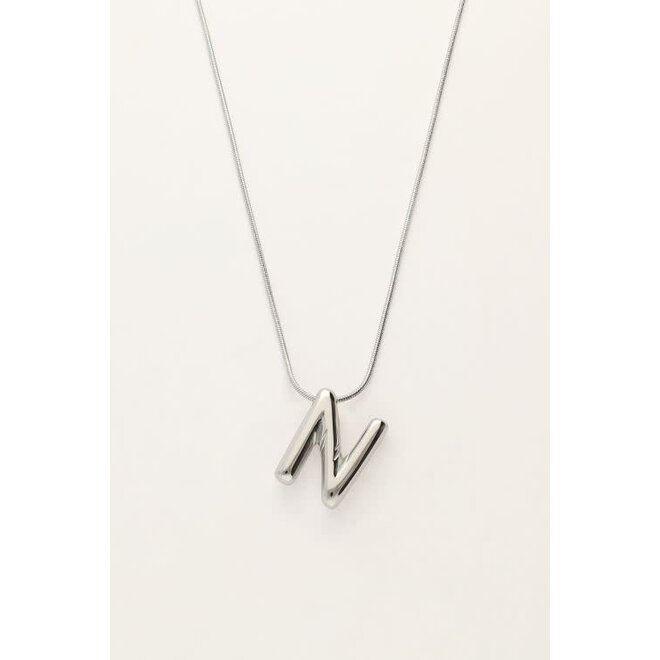 Bold ketting met initial N Zilver