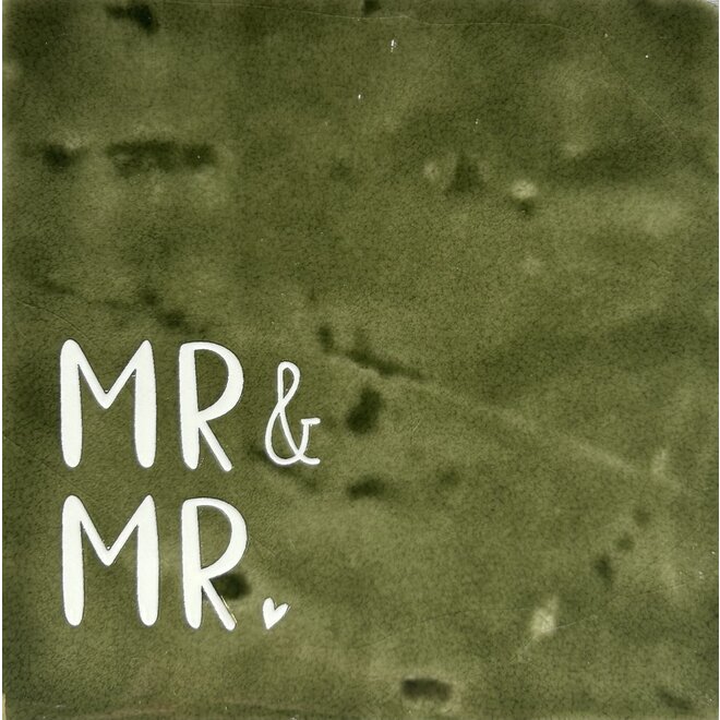 Tegeltje Mr & Mr olijf/crème