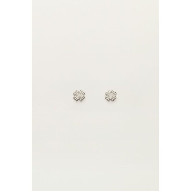 Studs klaver bloem zilverkleurig