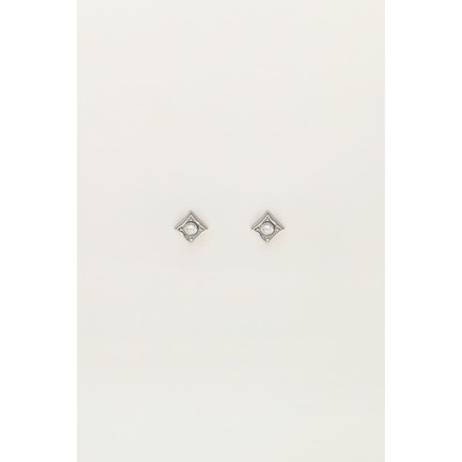 Studs vierkant met strass zilverkleurig