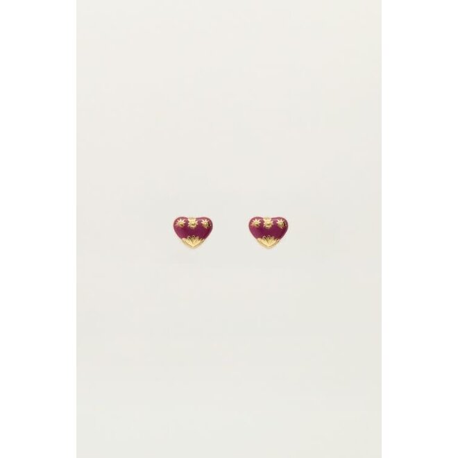 Studs paars mini hart goudkleurig