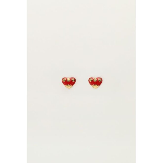 Studs rood mini hart goudkleurig