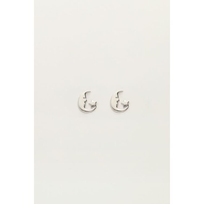 Studs maan en ster zilverkleurig