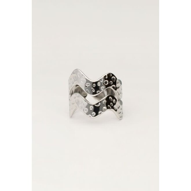 Statement ring met dubbele wave zilverkleurig