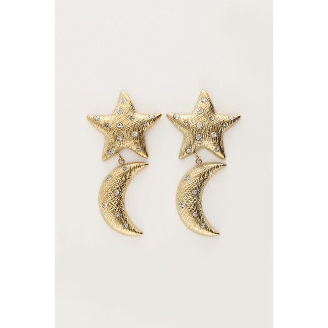 Starry oorhangers met maan & ster goudkleurig