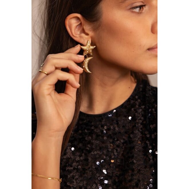Starry oorhangers met maan & ster goudkleurig