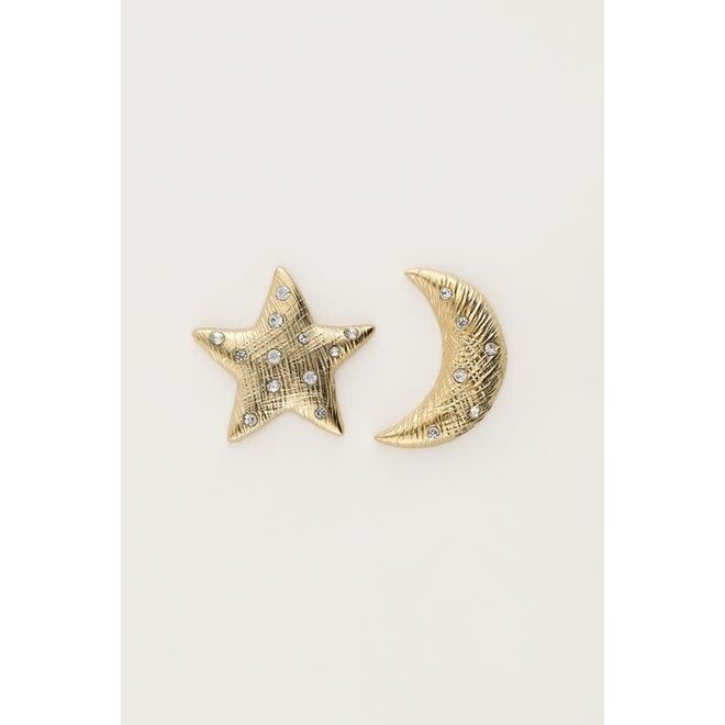 Starry studs maan & ster goudkleurig