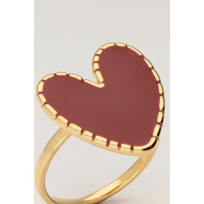 Statement ring met burgundy hartje