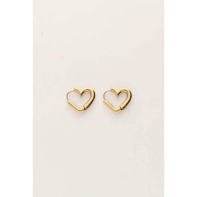 Oorringen met klein open hart goudkleurig
