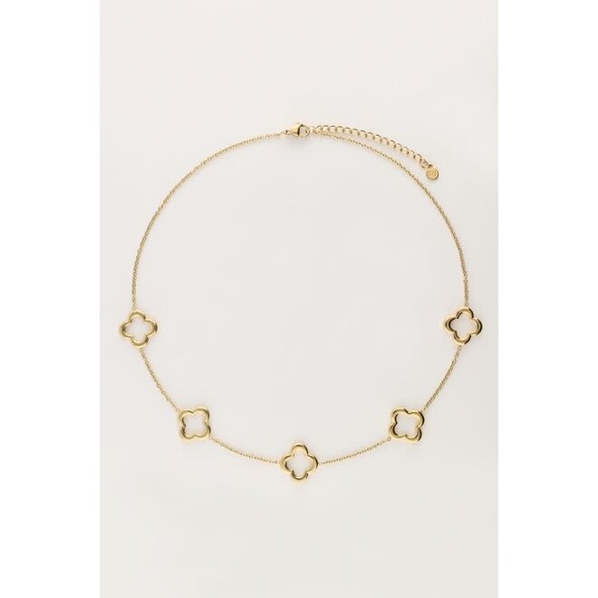 Ketting met vijf klavers goud