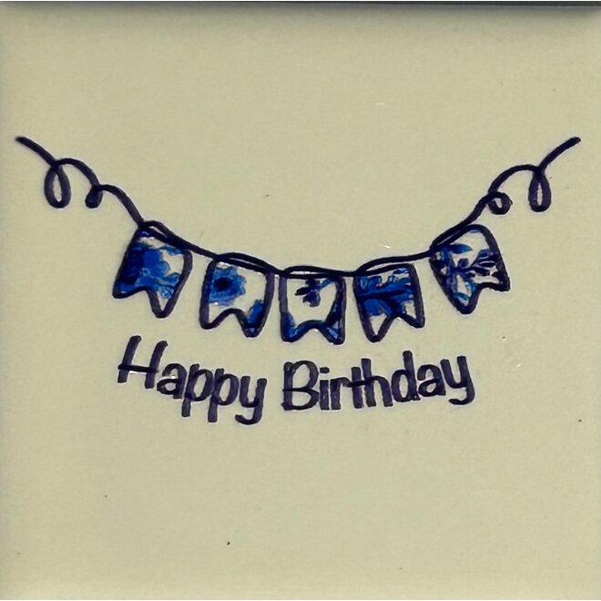Tegeltje Delftsblauw Happy Birthday crème/blauw