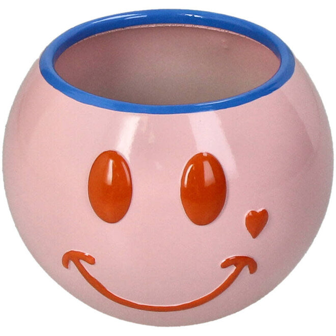 Bloempot Smiley Polyresin Roze 11.8x11.8x9.3cm