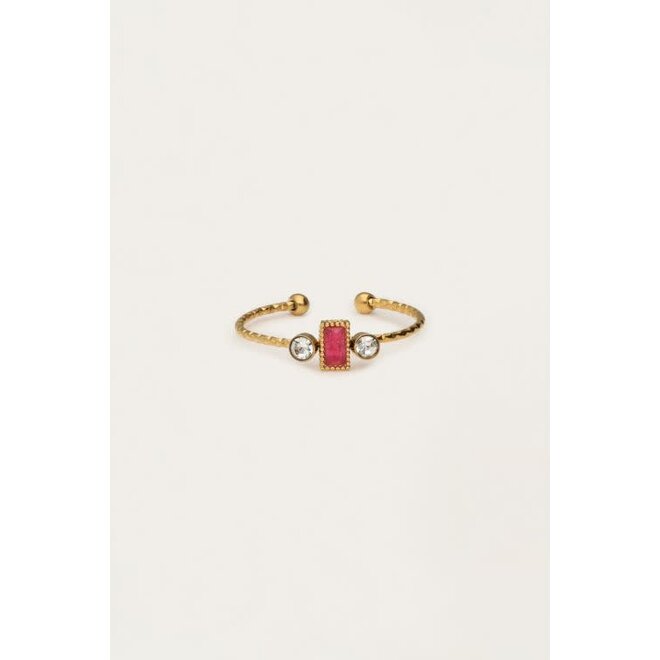 Minimalistische ring met vierkante rode strass