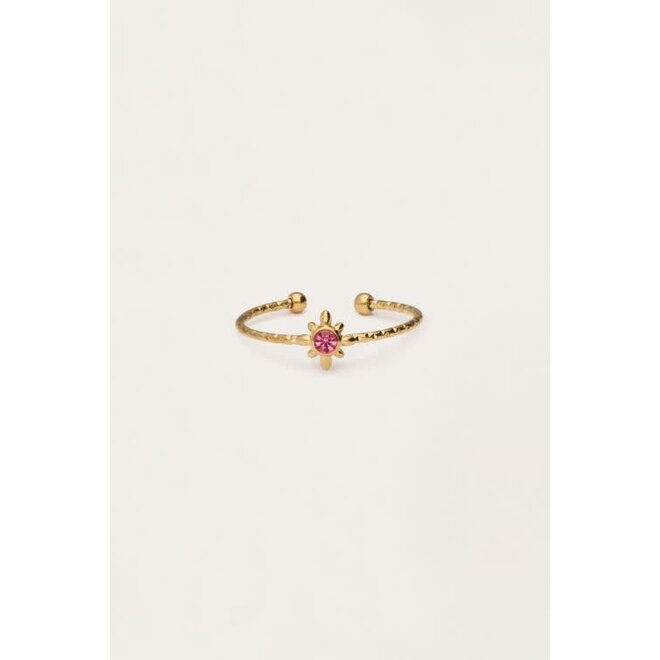 Minimalistische ring met zon en roze strass