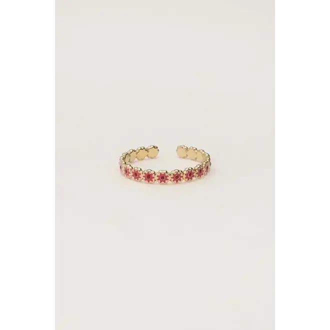 Vintage met roze & rode bloemetjes mini goud