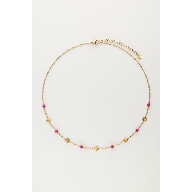 Ketting met munt en paarse kralen