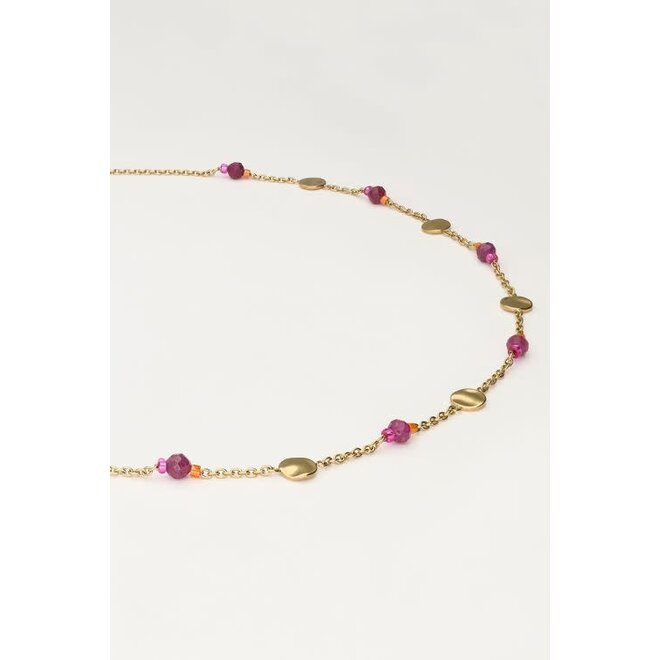 Ketting met munt en paarse kralen