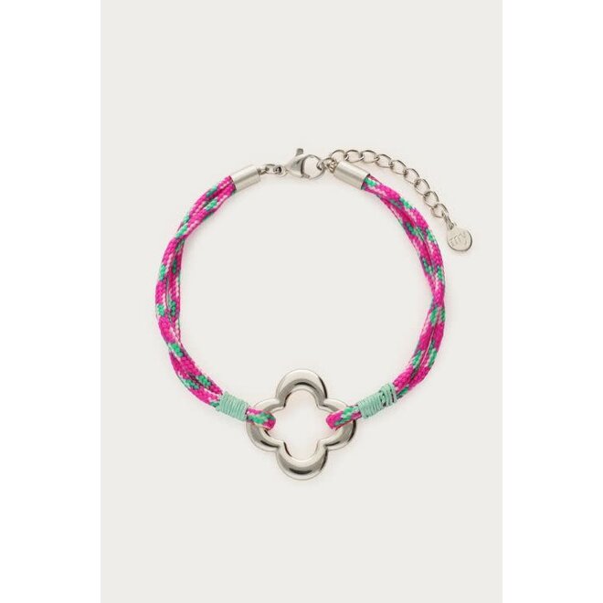 Sunrocks touw armbandje klaver zilver