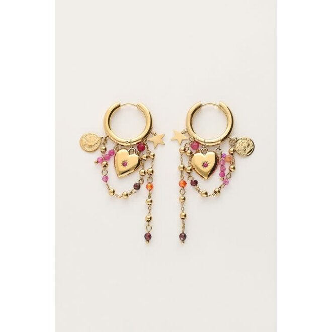 Oorringen met hartje en kralen goudkleurig