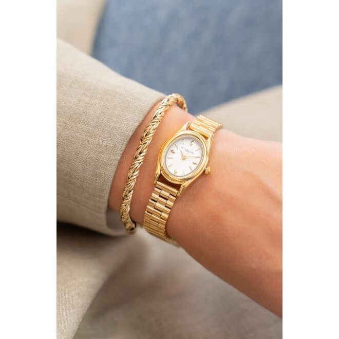 Ovaal horloge met schakelband goudkleurig