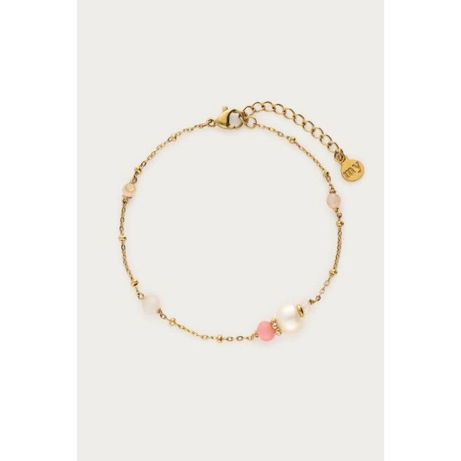 Armband met zoetwaterparels & roze kralen