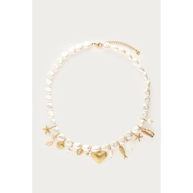 Mer imitatieparel ketting met charms