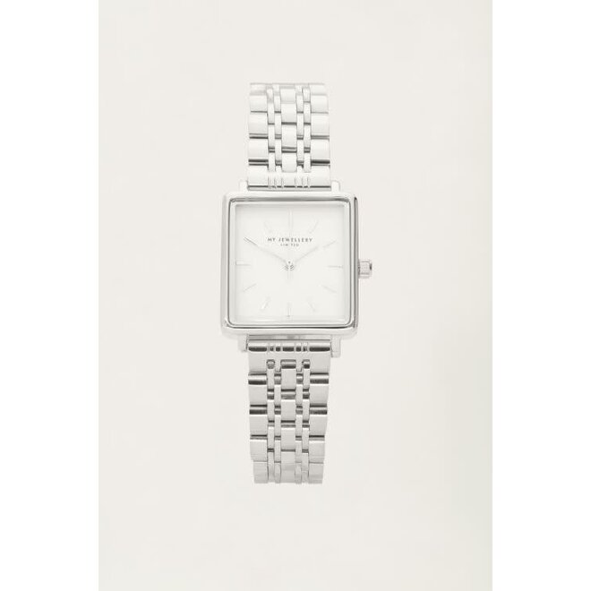 Vierkant horloge met witte wijzerplaat zilver