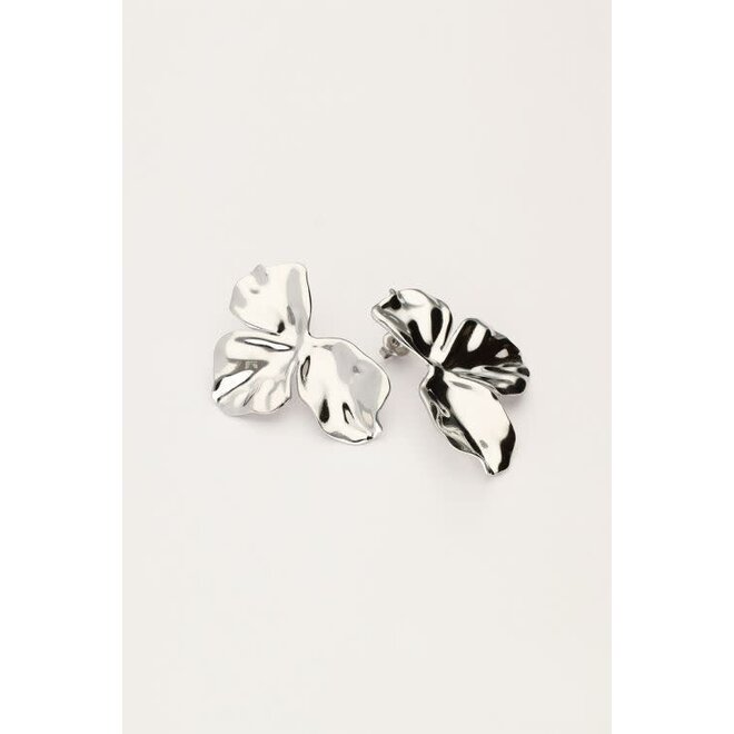 Iconic oorhangers halve bloem Zilver