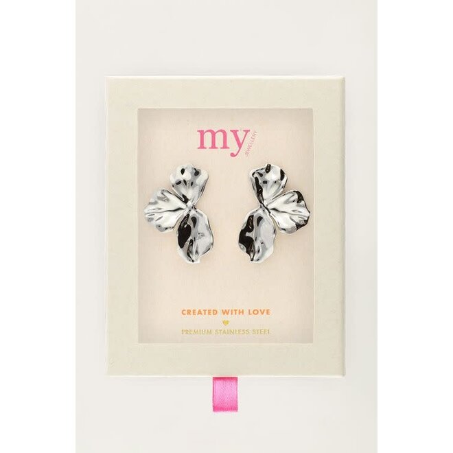 Iconic oorhangers halve bloem Zilver