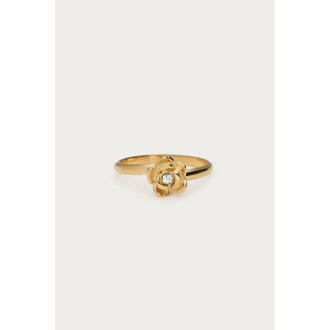 Botanical ring met ranonkel bloem goudkleurig