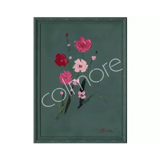 Handpainting flower pink/darkgreen w/frame 57x77