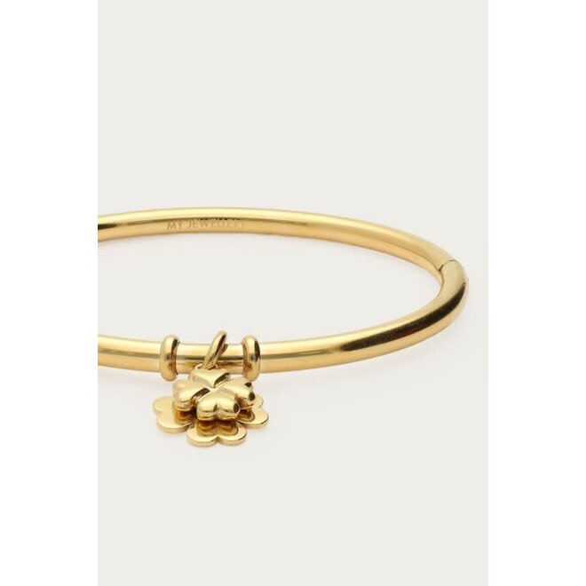 Gratitude bangle met klavers goudkleurig