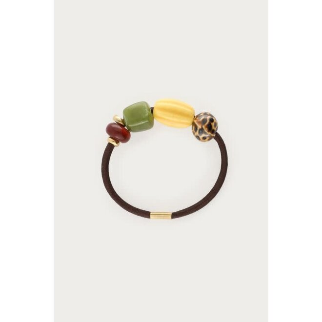 Bruine haarelastiek met multikleur kralen