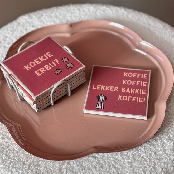 Set van 6 onderzetters met rekje koffie