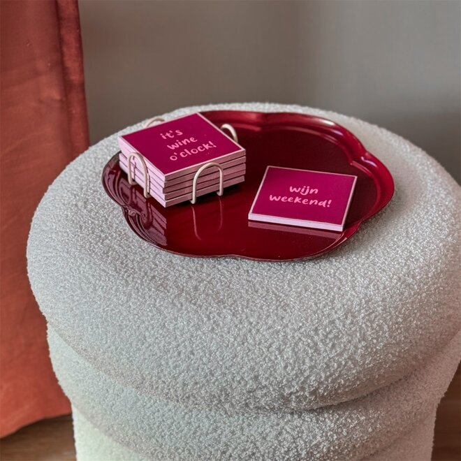 Set van 6 onderzetters met rekje wijn