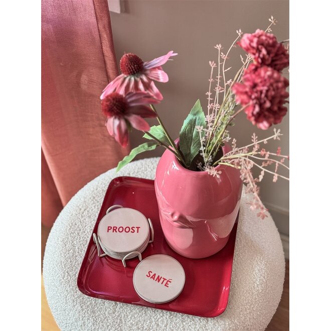 Set van 6 onderzetters met rekje tekst proost